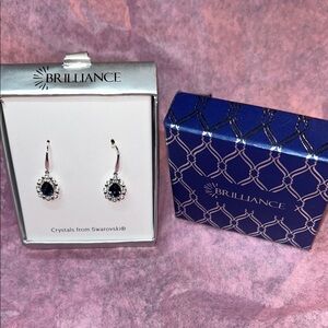 Brilliance Silver with Dark Blue Crystals Earrings By Swarovski